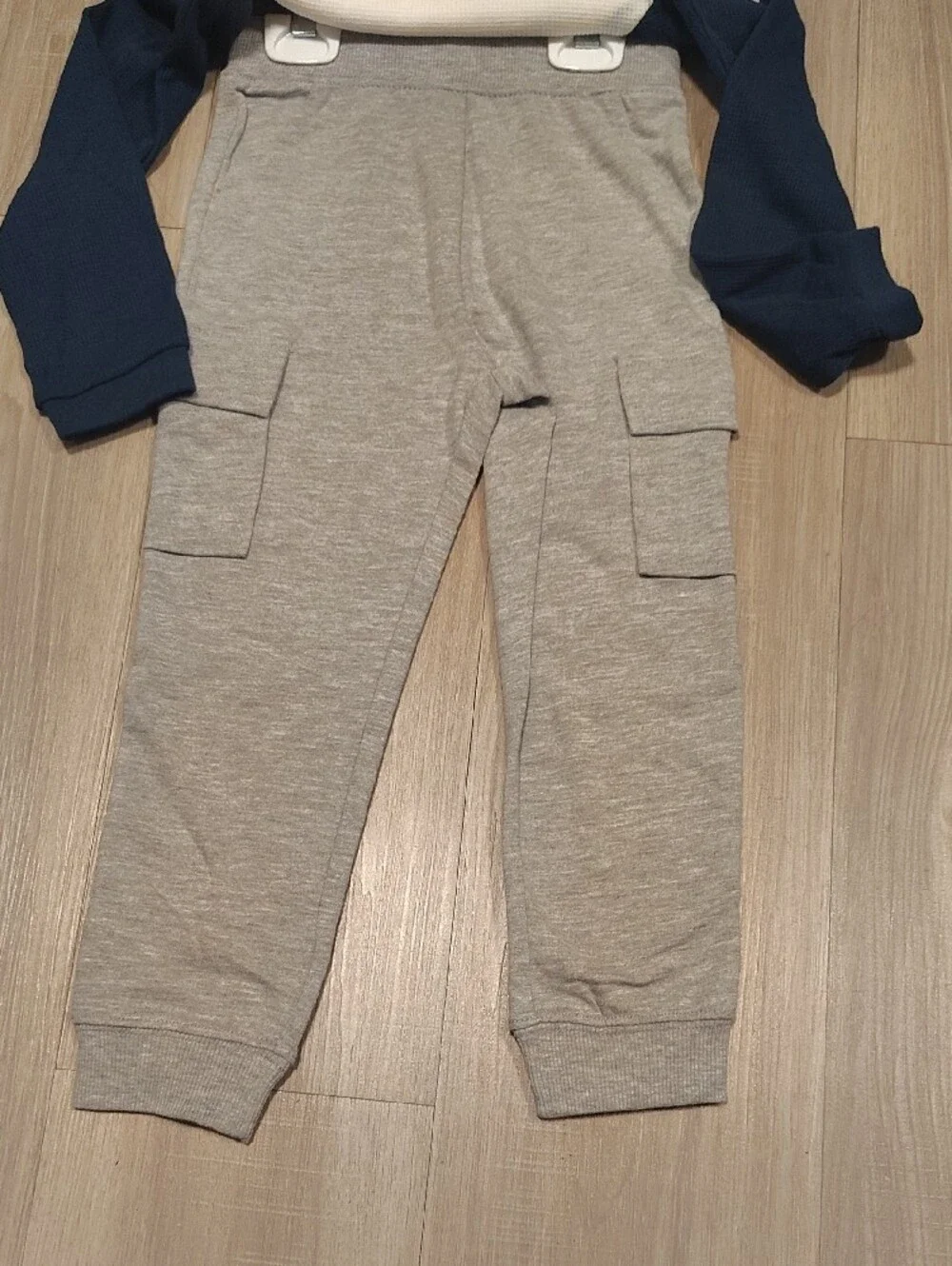 Little Me Navy Sleeve Raglan Top & Grey Joggers with Orange Neckline